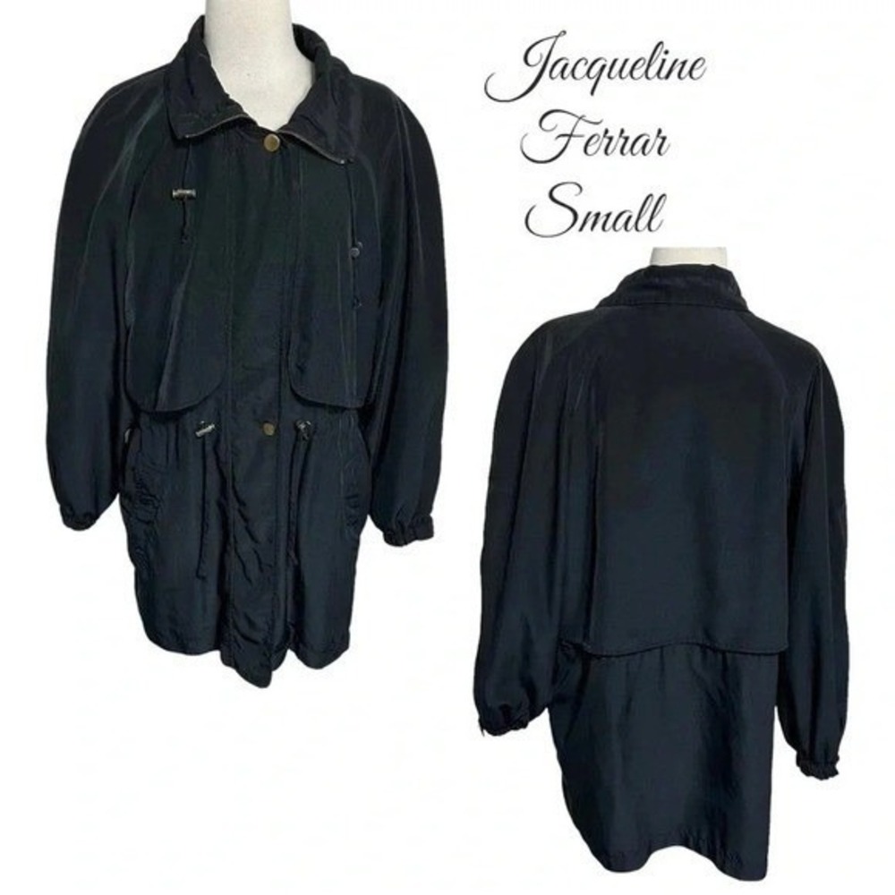 Jacqueline Ferrar Jacket Small Black Vintage Water Resistant Drawstring Utility